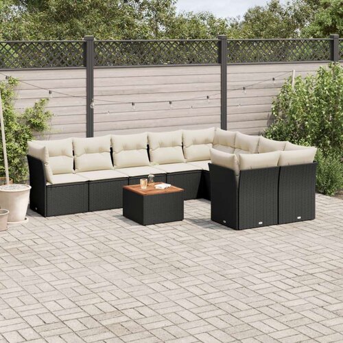  10-dijelni set vrtnih sofa s jastucima crni od poliratana Slike