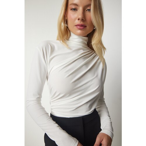  Women&amp;#039;s Ecru Shirring Detail Standing Collar Sandy Blouse Slike