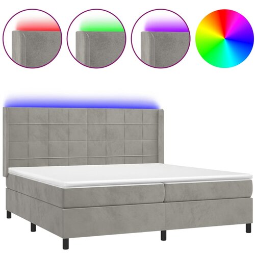 Maison Chic Box spring postelja - Vzmetna postelja z vzmetnico LED svetlo siva 200x200cm žamet SL21966, (21892294) Cene