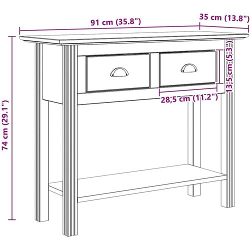  Konzolna stolica s ladicama BODO Medeno smeđa 91 x 34.7 x 74 cm - boja meda Slike