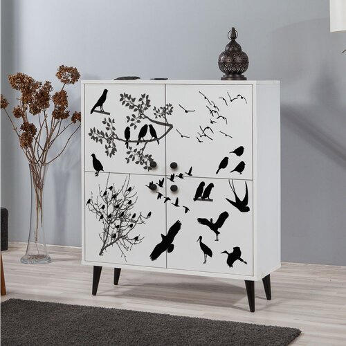 Woody Fashion Komoda Multilux Manyas 95x111x36cm Bijelo-crna Cene