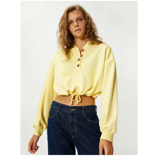 Koton Women's Yellow Button-Up Hoodie Sweatshirt
