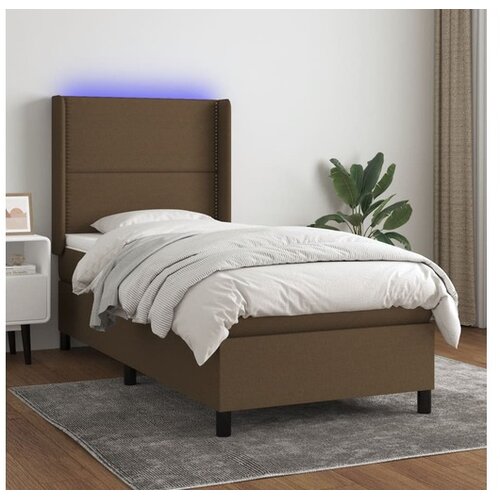  Krevet box spring s madracem LED tamnosmeđi 90x190 cm tkanina Cene