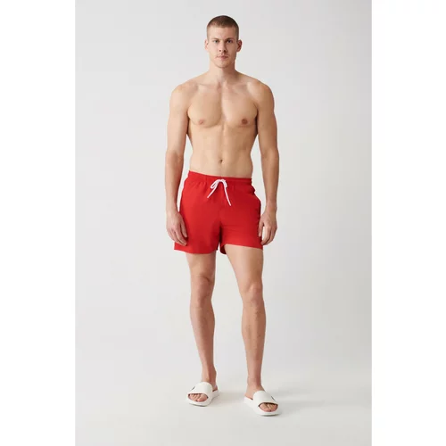 Avva Men's Red Quick Dry Printed Standard Size Swimwear Marine Shorts