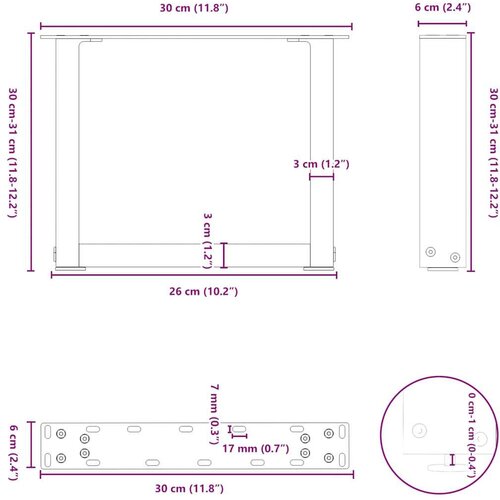  Noge za stolić u obliku slova U 2 kom antracit 30x(30-31) cm Slike