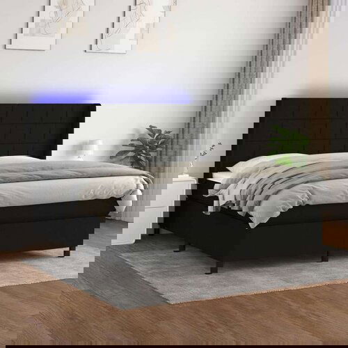  Box spring s madracem LED crni 180x200 cm od tkanine Slike