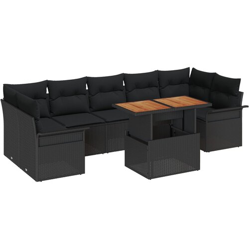 vidaXL 8 kosov vrtnarskega seta s blazinami Črn poli ratan, 2-sedežna vrtnarska sofa s shrambo in blazinami Črn poli ratan Cene