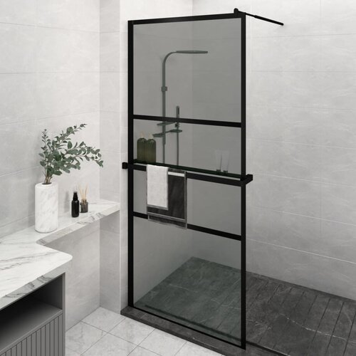 The Living Store pregrada za tu&amp;scaron; s polico črna 100x195 cm esg steklo in aluminij - stena za tu&amp;scaron;, (21751459) Slike