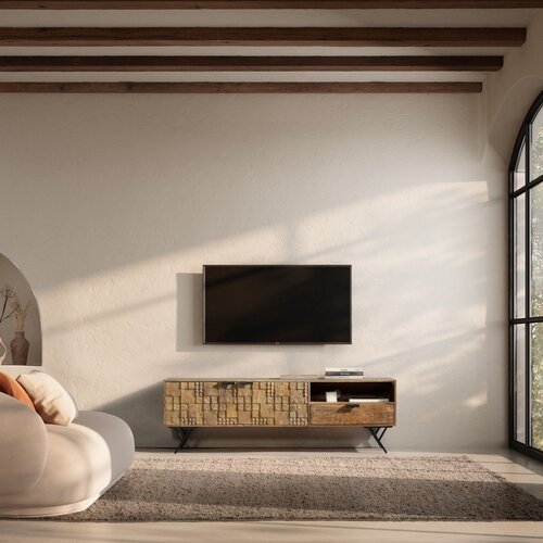 MOME TV komoda od masivnog manga u prirodnoj boji 175x55x40 cm Priya &amp;ndash; Slike