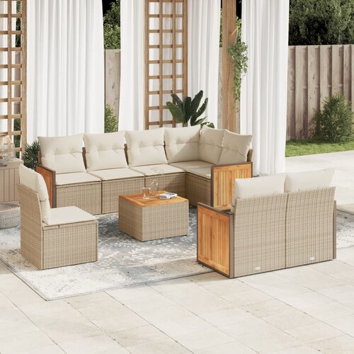 VidaXL 9-dijelni set vrtnih sofa s jastucima bež od poliratana Slike