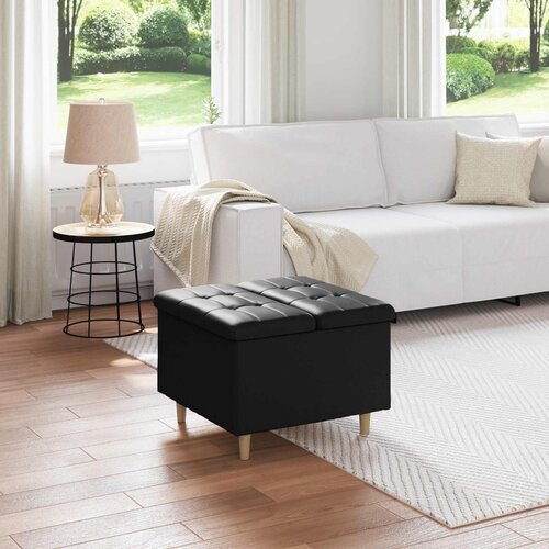  Otoman za pohranu s jastukom Crna 60 x 60 x 45 cm Umjetna koža Cijene