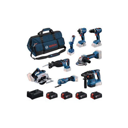 Bosch Kombo set GBH 18V-22 + GWS 18V-8 + GDR 18V-215 + GSB 18V-65 + GKS 18V-57-2 + GSA 18V-28 + GOP 18V-34 + GLI 18V-300 + 4x 5.0 Ah + GAL 12V/18V-80 0615V00061 Cene
