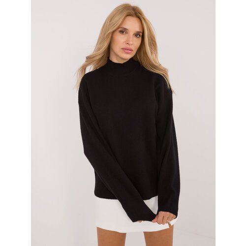 Fashion Hunters Black loose women's sweater with half-neck SUBLEVEL Cene