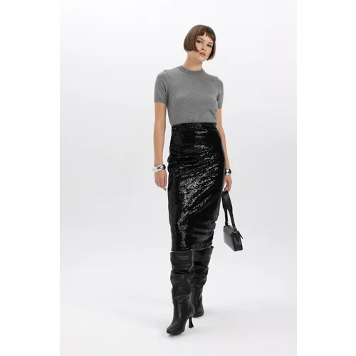 Defacto Sequined Normal Waist Lined Midi Skirt