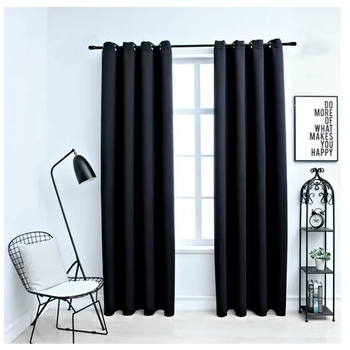  Zatemnitvene zavese s kovinskimi obročki 2 kosa črne 140x225 cm