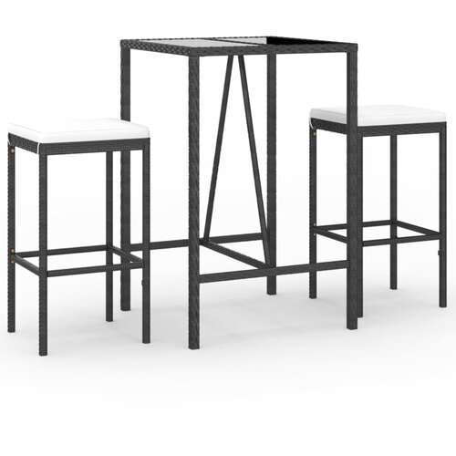  3-dijelni vrtni barski set od poliratana s jastucima crni Crna 70 cm table length Slike