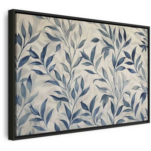  Slika - Leaves in Blue Color Delicate Botanical Motif 120x80 U crnom drvenom okviru Cene