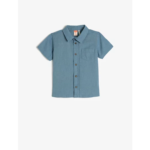 Koton Linen Blend Shirt with Short Sleeves, One Pocket Detailed.