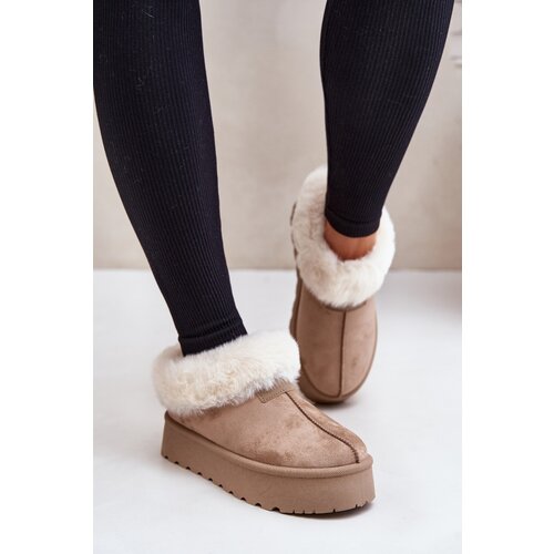 PS1 Snow Boots With Low Shaft With Fur On Platform Eco Suede Dark Beige Neathoria Slike
