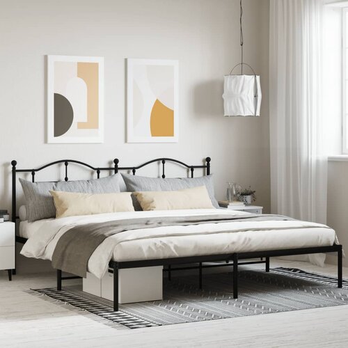VidaXL Kovinski posteljni okvir z vzglavjem črn 193x203 cm Slike