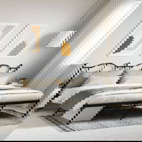 VidaXL Metalni okvir za krevet s uzglavljem crni 193x203 cm Slike