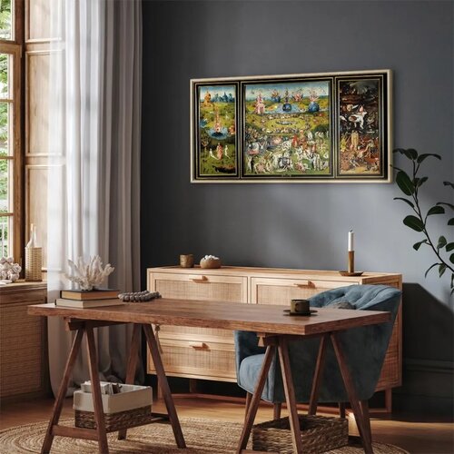  Slika - Hieronymus Bosch &amp;ndash; The Garden of Earthly Delights 60x30 U prirodnom drvenom okviru Slike