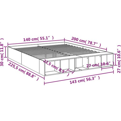 VidaXL Okvir kreveta siva boja hrasta 140 x 200 cm konstruirano drvo Slike