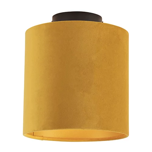 QAZQA Stropna svetilka z velur senčilom oker z zlatom 20 cm - kombinirano črna