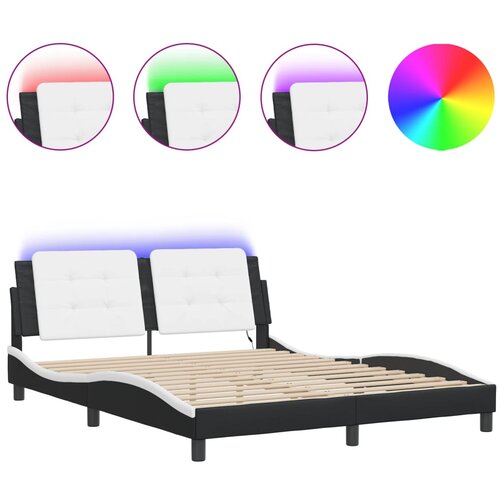Maison Chic Posteljni okvir - Dvoposteljna postelja - Zakonska postelja z LED lučkami črno bel 160x200 cm umetno usnje, (21696552) Slike