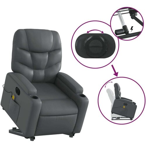 VidaXL Električni masažni naslonjač na podizanje od umjetne kože siva Slike