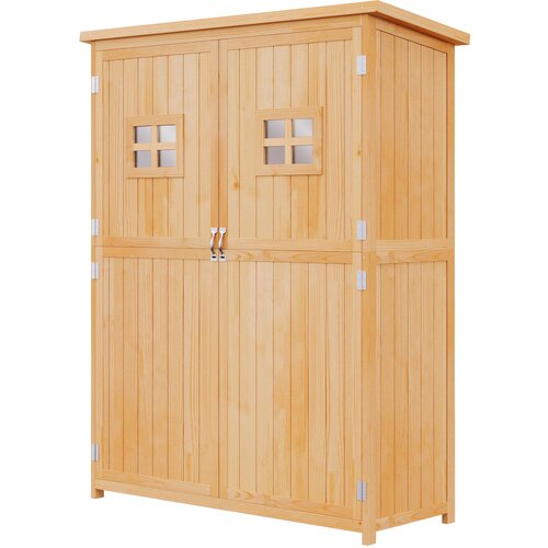 Outsunny Vrtna lopa iz smrekovega lesa z dvojnimi vrati, lopa za orodje s policami in okni, 127,5x50x164cm, (20753893) Slike