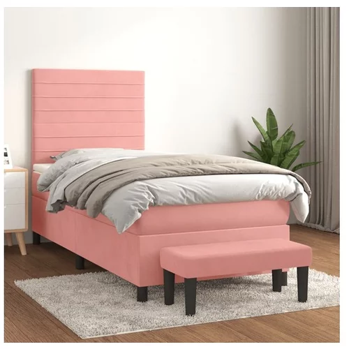 vidaXL Box spring postelja z vzmetnico roza 100x200 cm žamet