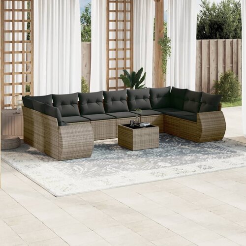 VidaXL 11-dijelni set vrtnih sofa od poliratana s jastucima sivi Slike