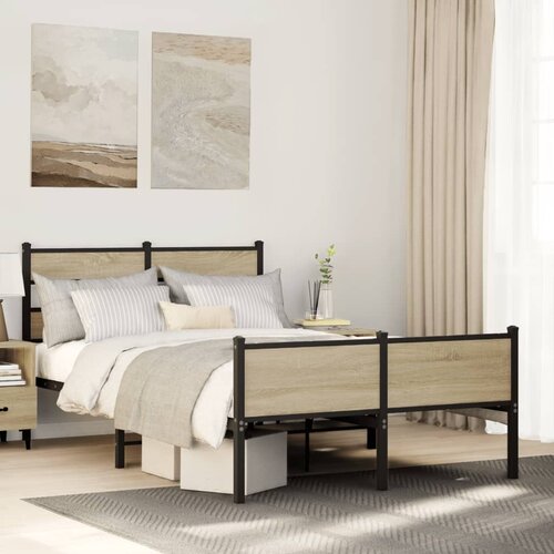 VidaXL Posteljni okvir brez vzmetnice hrast 120x200 cm inženirski les Slike