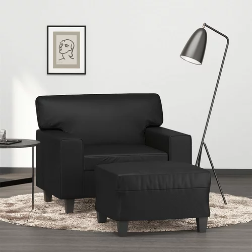 vidaXL Fotelj s stolčkom za noge črn 60 cm umetno usnje