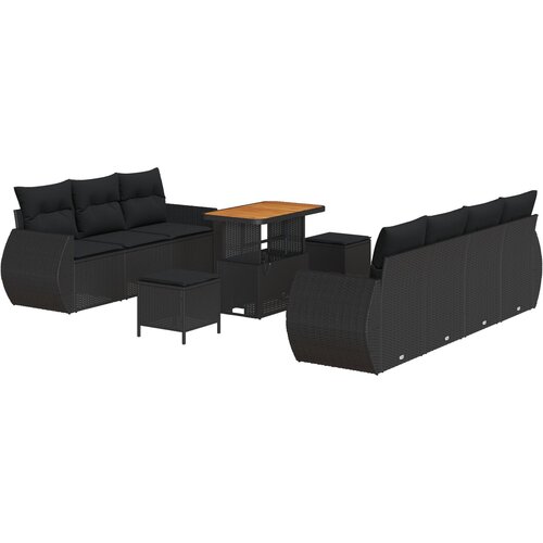 vidaXL set vrtnih sofa od 10 komada s jastučićima crni poli ratan akacija, set od 3 komada vrtne trgovačke stolice s jastučićima crni poli ratan akacija Cijene