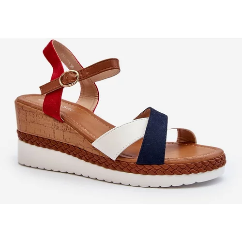 Kesi White and navy blue Kioda wedge sandals with straps