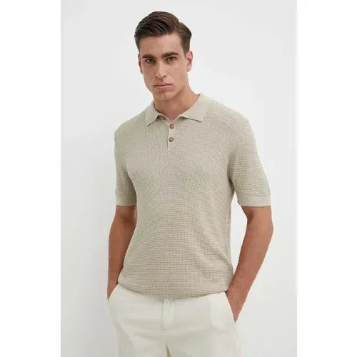 Sisley Polo majica s dodatkom lana boja: bež, bez uzorka