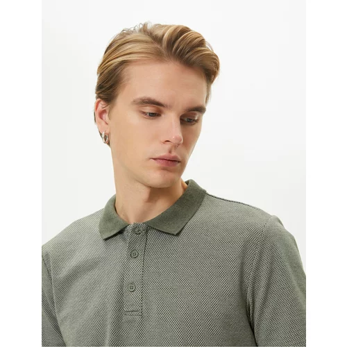 Koton Collar T-Shirt Buttoned Textured Minimal Patterned Short Sleeve