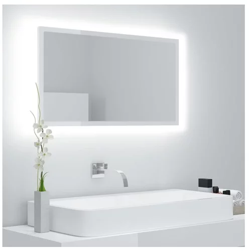  LED kopalniško ogledalo visok sijaj belo 80x8,5x37 cm