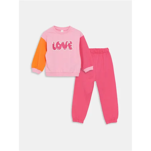 LC Waikiki Crew Neck Printed Baby Girl Sweatshirt and Trousers 2-Piece Set