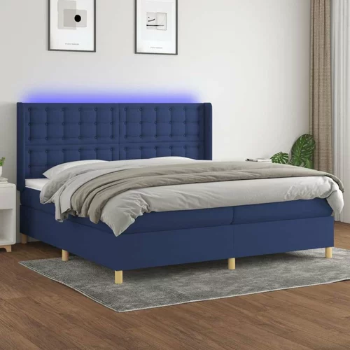  Box spring postelja z vzmetnico LED modra 200x200 cm blago, (20851621)
