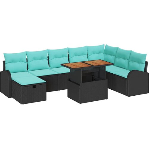 vidaXL Vrtna sedežna garnitura 9 pcs Črna poli ratan, (5000145358) Cene