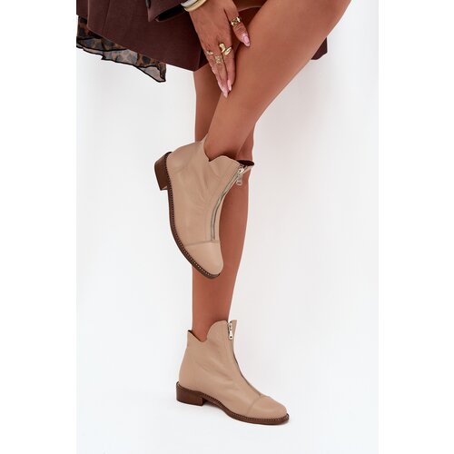 Zazoo Leather Ankle Boots With Zipper Beige Slike