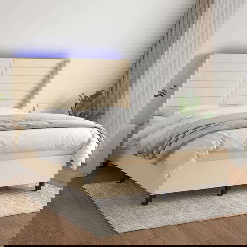  Box spring postelja z vzmetnico LED krem 140x190 cm blago, (20896789) Cene