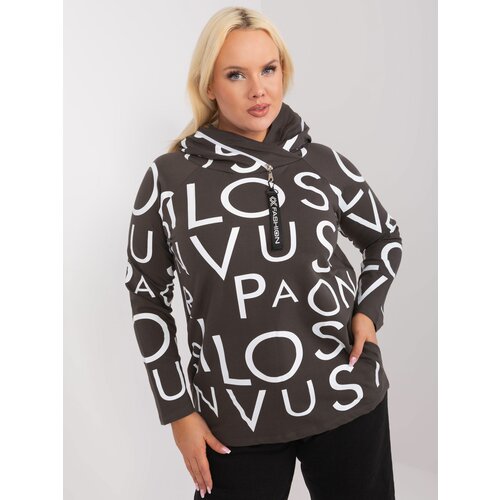 Fashion Hunters Dark khaki cotton sweatshirt plus size with print Slike