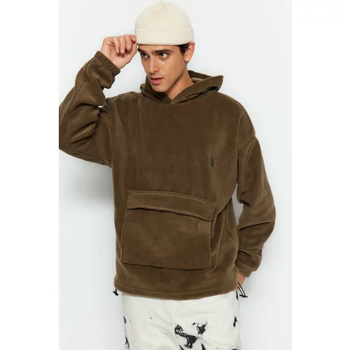 Trendyol Khaki Men's Hoodie with Ceo Design Minimal Printed Sweatshirt