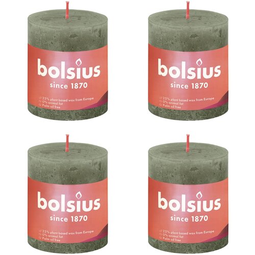 Bolsius rustične debele svijeće Shine 4 kom 80 x 68 mm maslinaste Slike