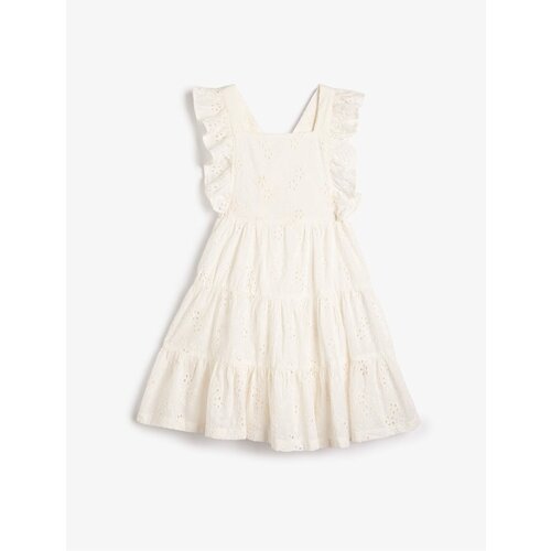 Koton Ruffled Dress with Floral Embroidery Crossover Back Cotton Slike