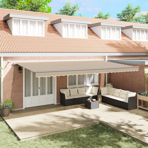 vidaXL Avtomatska retraktibilna tenda z LED bež 600x350 cm, Tenda za zamenjavo tkanine za okvir 6x3,5 m bež Cene